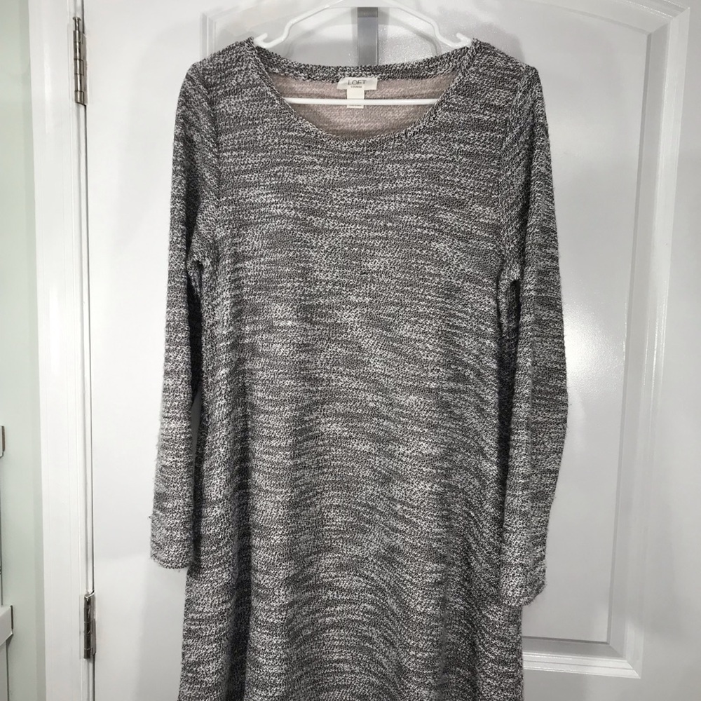 LOFT Lounge Heathered Gray Long Sleeve Dress with Pockets Size Medium CB-L